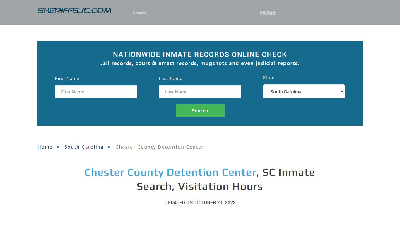 Chester County Detention Center, SC Inmate Search, Visitation Hours